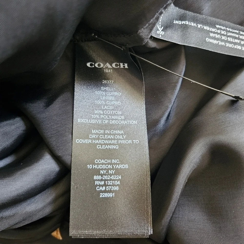 New Coach 1941 Penguin Print Tie Neck Knee Length Black Dress NWT Size 6 US